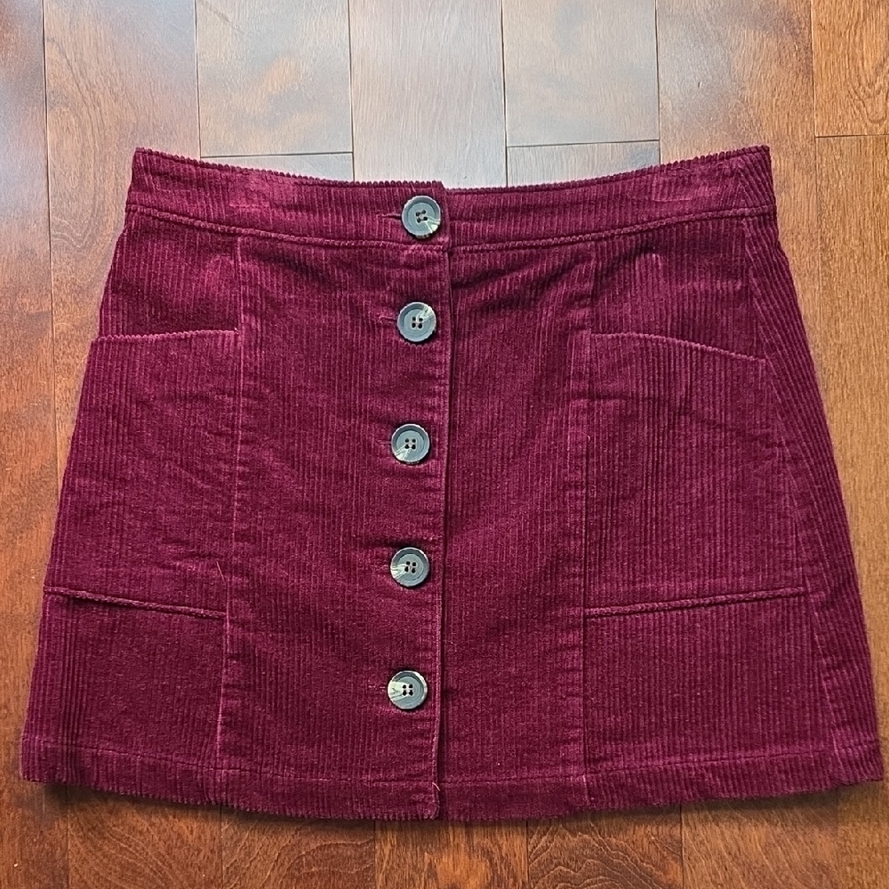 Chloe & Katie Burgundy Corduroy A-Line Skirt, Medium